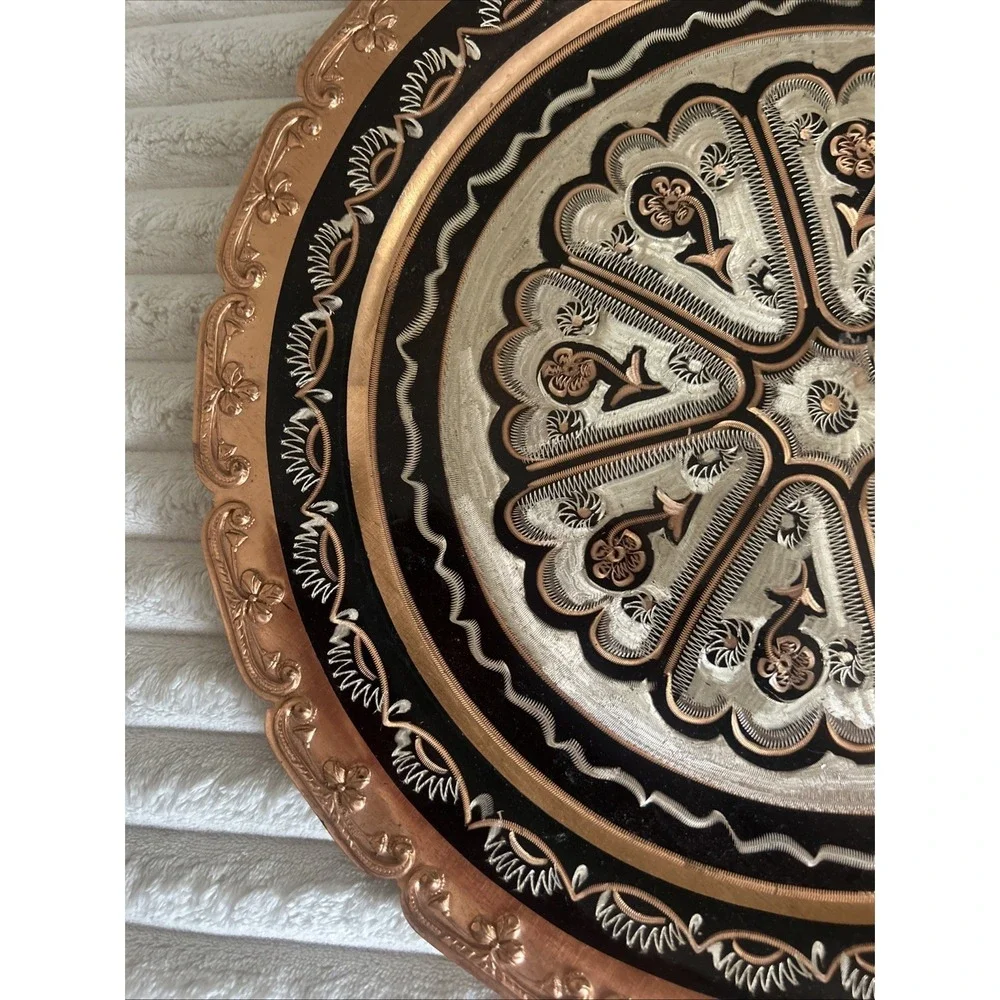 Vintage Turkish Handmade Copper 12 in. Plate Wall Hanging Good Condition